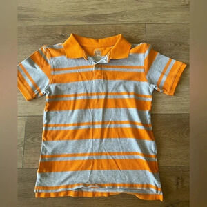 Boys faded glory orange/gray striped polo shirt pull over collar large 10/12